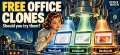 Retro woman examines WordCraft, GridCraft, DeckCraft free Office clones under futuristic machines. : Office-Watch.com