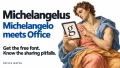 Michelangelo statue holds tablet showing "g" font, "Michelangelus meets Office" text. : Office-Watch.com