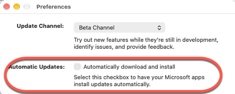 Microsoft app automatic updates preference with beta channel option : Office-Watch.com