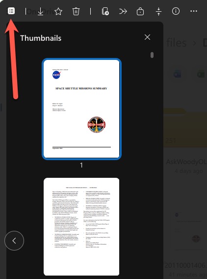 NASA Shuttle Missions Summary document preview with thumbnails and navigation. : Office-Watch.com