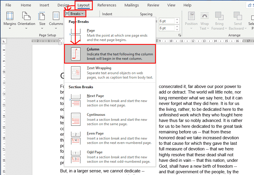 How Do You Insert A Column Break In Word