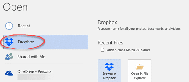 cant open excel file from dropbox