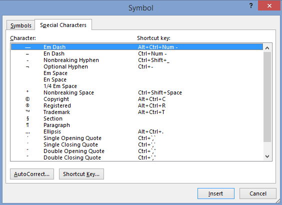 Em dash shortcut key