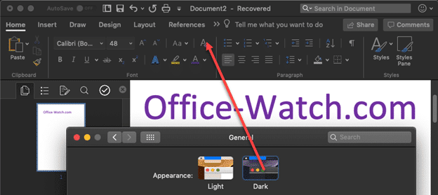 microsoft office for mac dark theme