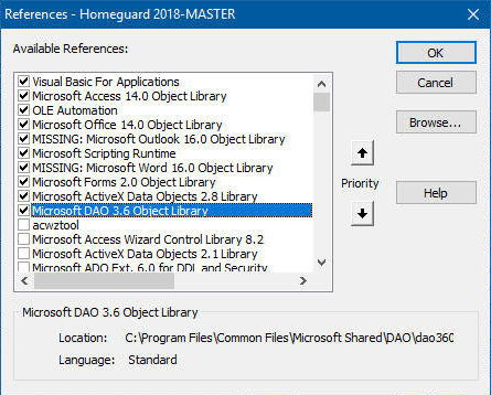 microsoft word 16.0 object library missing