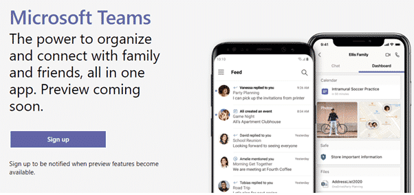 Microsoft Teams app for friends and families