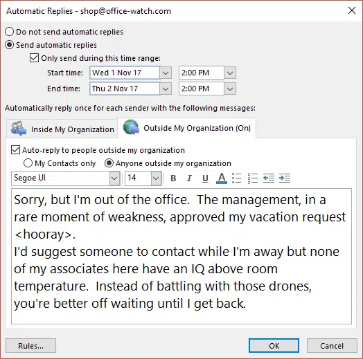 The best way to 'Out of Office' or vacation message - Office Watch