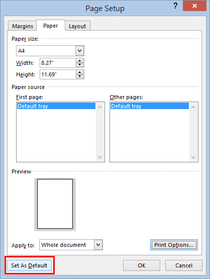 change document size in word