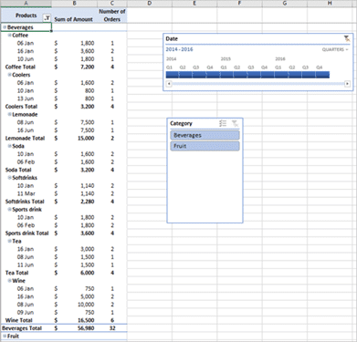 Excel slicer for table