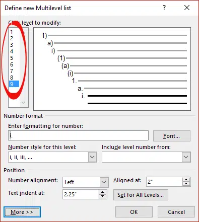 Filter Multi Level Numbering Code Word Multi-List Maximum: How to Get More Than 9 Levels - Office Watch