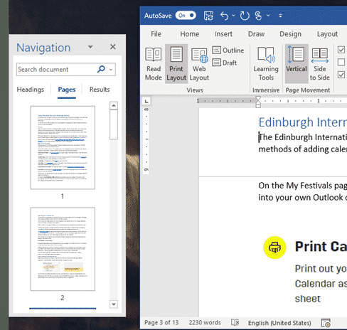 Word 2018 for mac navigation pane showing more than headings required